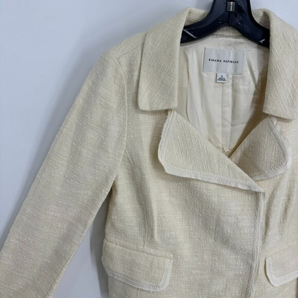 Banana Republic Tweed Moto Jacket 4 Asymmetrical Blazer Cotton Cream Snap Button - Picture 4 of 7
